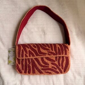 Beaded Red and Peach Shoulder Bag